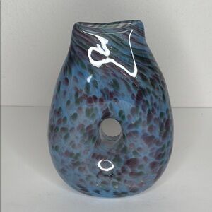 Blue Purple Glass Keyhole Vase Swirl Collectible Art Signed Vintage 2010 Gift